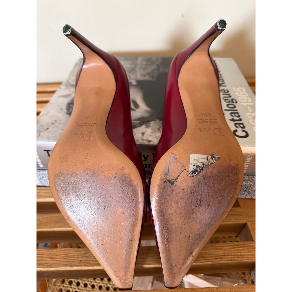 Vintage Christian Dior Red Leather Logo Buckle Pumps 38.5 - Picture 8 of 9